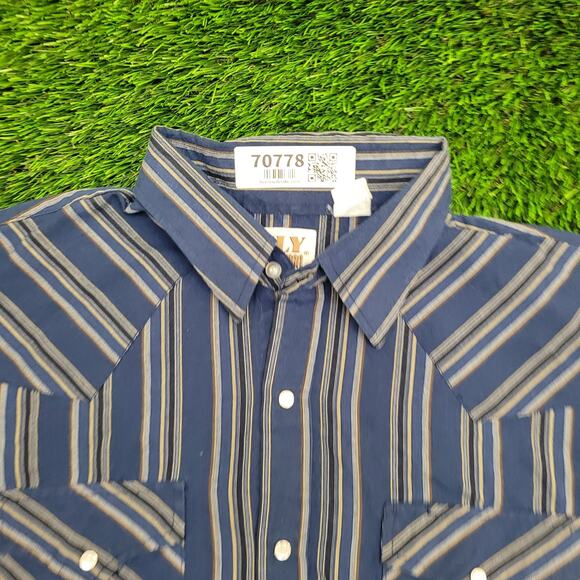 Vintage 90s Ely-Cattleman Pearl Snap Shirt XL 24x31 Western Stripes - Picture 3 of 11